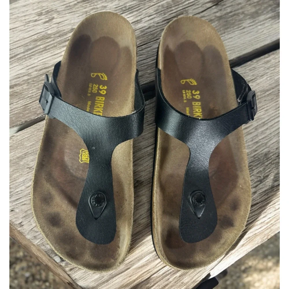 Birkenstock Gizeh Sandals Black Slides Buckle Thong 39 Women's US Size 8 - Picture 1 of 13